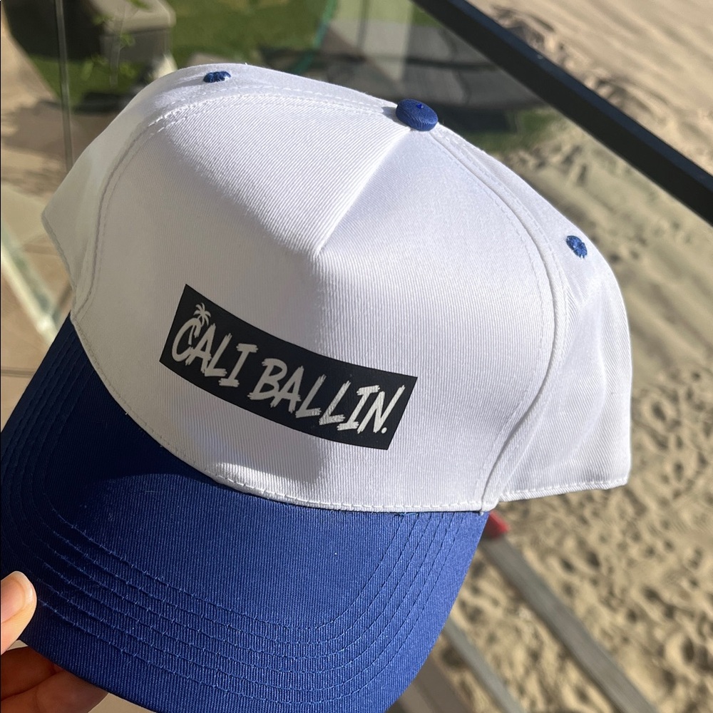 CALI BALLIN. White & Royal Blue Baseball Cap